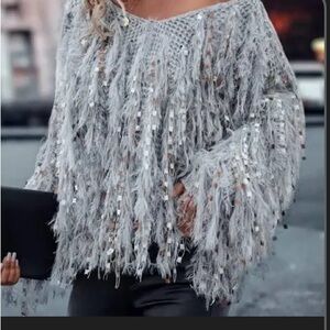 Gray Fringe Sweater